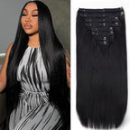 30Inch Clip in Hair Extensions Real Human Hair Straight 8Pcs Remy Hair Extensions Clip in Human Hair with 18Clips Double Lace Weft 120g Natural Color
