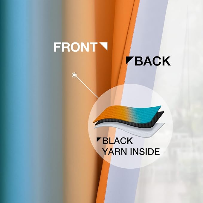 Yakamok Orange and Blue Blackout Curtains, Ombre Full Room Darkening Window - Image 4