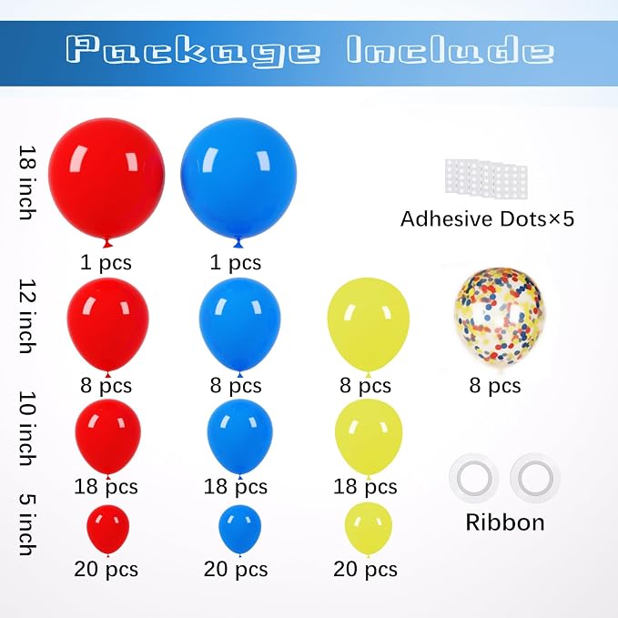 Voircoloria 148pcs Red Yellow Blue Balloons Arch Kit, 18 12 10 5 Inch | - Image 2