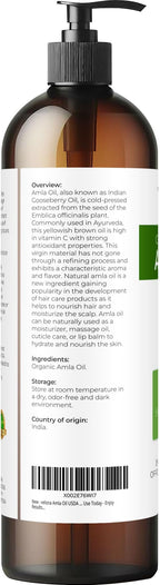 velona Amla Oil USDA Certified Organic - 8 Fl Oz | 100% Pure and Natural Carrier Oil | Extra Virgin, Unrefined, Cold Pressed