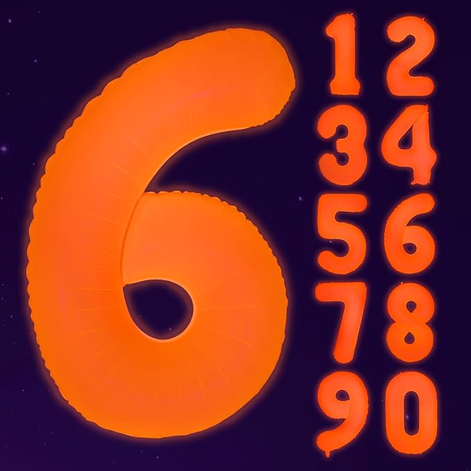Mega-L Glow in The Dark Party Supplies, 40 Inch Orange Number 6 Balloon | Glow by Mega-Loopolis