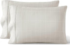 Bare Home Microfiber Pillow Cases - Standard/Queen Size Set of 2 - Cooling Pillowcases - Double Brushed - Pillowcases 2 Pack - Easy Care (Standard, Grid – Stone/White)