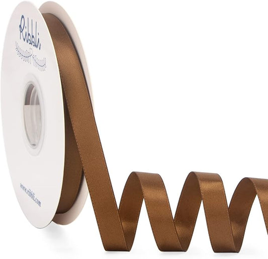 Ribbli Turftan Brown Satin Ribbon Double Faced Satin 1/2 inch x Continuous 50 by Ribbli