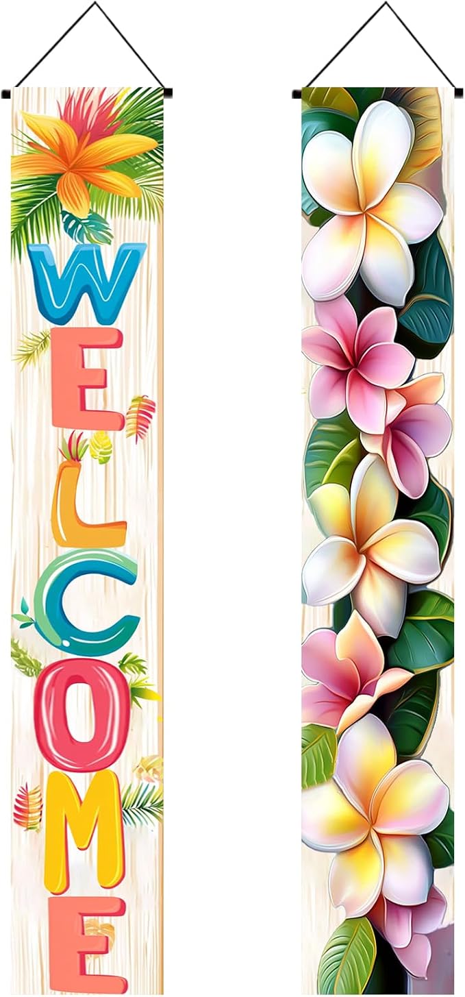 BlissYard 2pcs Welcome Summer Door Banner Porch Sign Hawaiian Decorations by BlissYard