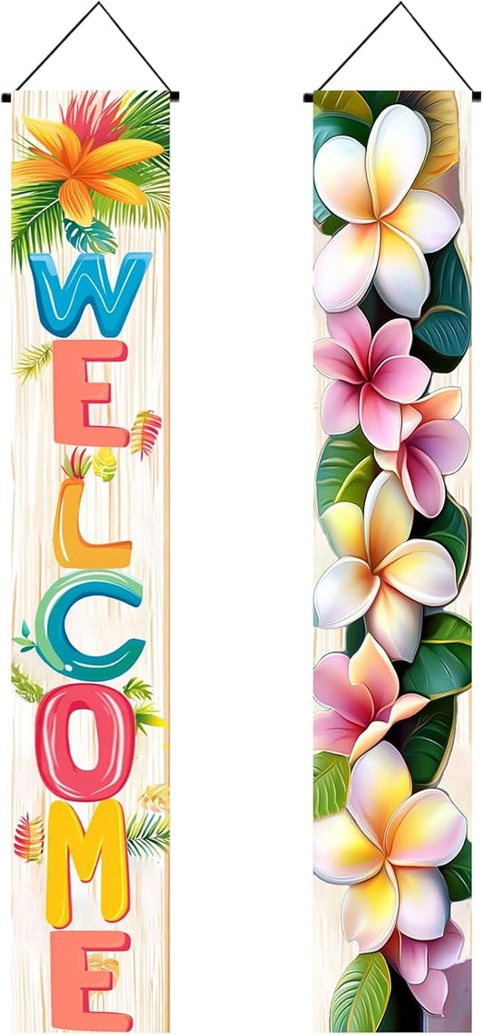 BlissYard 2pcs Welcome Summer Door Banner Porch Sign Hawaiian Decorations by BlissYard