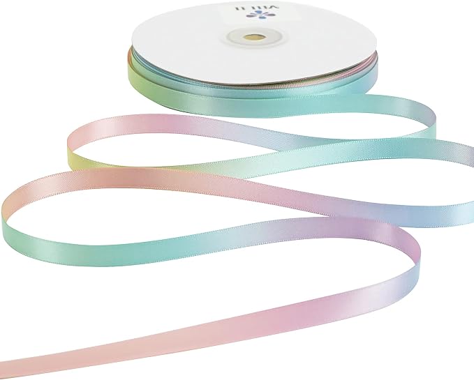 Pastel Satin Ribbon Pastel Rainbow Ribbon Pastel Color Craft Ribbons 3/8 inch by MEEDEE