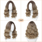 Ombre Blonde Wig for Women, 18 Inch Middle Part Wavy Curly Wigs Synthetic Heat Resistant Soft deep wave Wig for Women Daily Use (Ombre Blonde, 18 Inch)