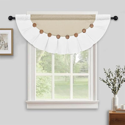 Farmhouse Valance Curtains, Boho Cotton Linen Kitchen Valance, Rustic Button by FRAMICS