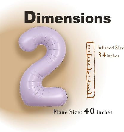 SUWEN 40 Inch Light Purple Lavender Big 2 Balloon Number Foil Helium 0-9 | 2nd - Image 2