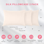 100% Silk Pillowcase 2 Pack for Hair and Skin, Both Sides 23 Momme Grade 6A+ Mulberry Silk Pillowcases with Hidden Zipper, Soft&Smooth Cooling Pillow Cases (Beige, King 20×36)