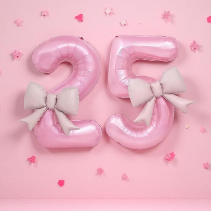 Bow Pink 5 Balloons, 40 Inch Giant Pink Bow Helium Foil Number 5 - Image 7