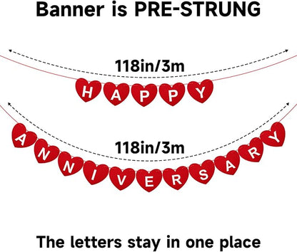 Pre-Strung Happy Anniversary Banner No DIY Felt Wedding Anniversary Party | - Image 3