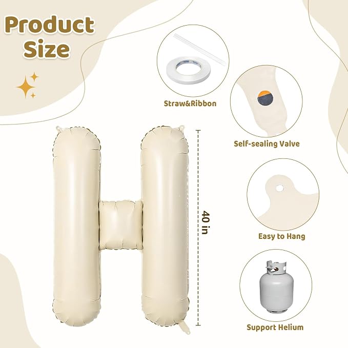 Cream HOME Balloons, 40 Inch HOME Letter Balloons Beige Home Balloon Banner - Image 2