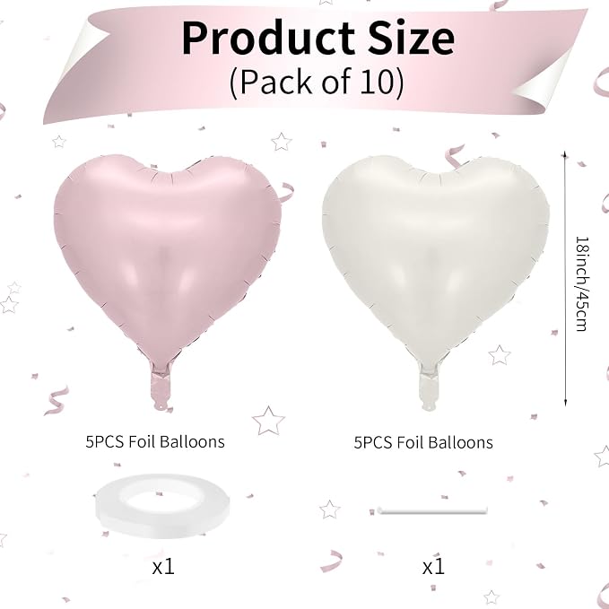 Baby Pink Heart Balloons: 10PCS 18inch Pastel Pink Beige Foil Heart Balloons - Image 2