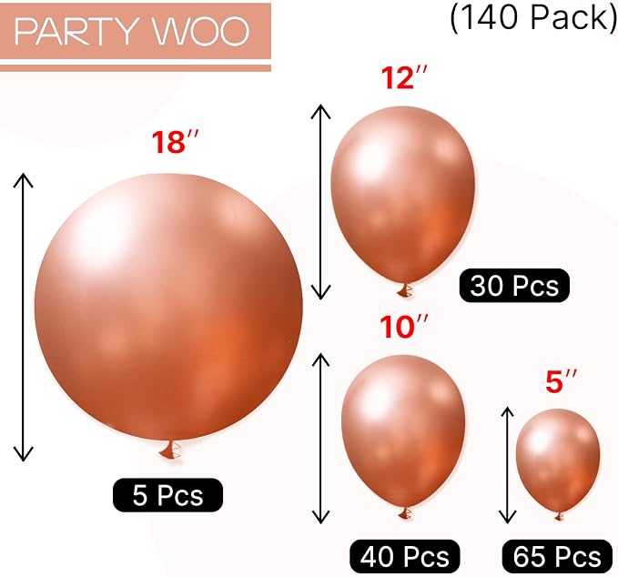 PartyWoo Rose Gold Balloons 140pcs Different Sizes of 18 12 10 5 Inch | Balloons - Image 6