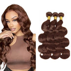 30 32 34 Inch Brown Bundles Human Hair Color 4 Body Wave Bundles Niegmeag Virgin Soft and Silky Remy Hair Extensions Double Weft Chocolate Brown Body Wave Bundle Hair Weave 150g