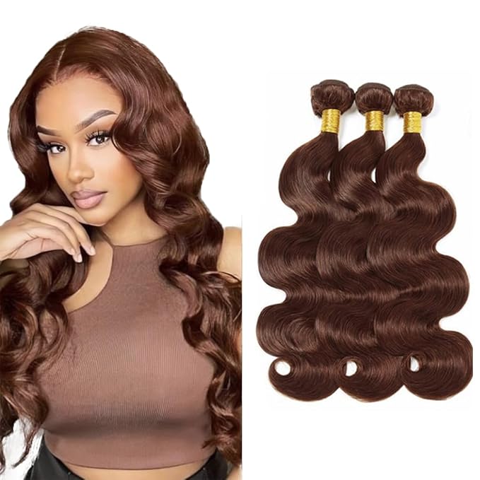 Brown Body Wave Bundles Human Hair Color 4 Bundle 22 22 22 Inch Niegmeag Brazilian Virgin Soft and Silky Remy Hair Extensions Chocolate Brown Bundle