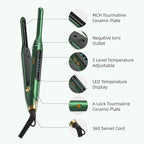 Small Flat Irons for Short Hair, 15s Ultra Fast Heat Up Pencil Flat Iron, Negative Ions Mini Flat Iron for Edges, 3/10'' Travel Hair Straightener with LED Display Auto Shut Off（Green）