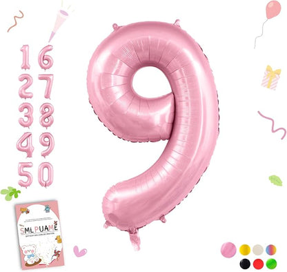 Pastel Pink 9 Balloons, 40 Inch Large Light Pink Foil Number Balloons 0-10 by Smlpuame