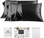 PROMEED 23 Momme Silk Pillowcase 2 Pack with Zipper, 3rd Gen Grade 6A+ 100% Mulberry Silk Pillow Case Set of 2, Cooling Pillow Cases for Hot Sleepers (Standard 20"x26", Black)
