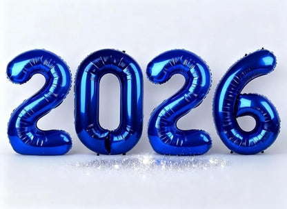 2026 Night Blue Foil Number Balloons, 2026 Night Blue Balloon 40 Inch by Upgesy