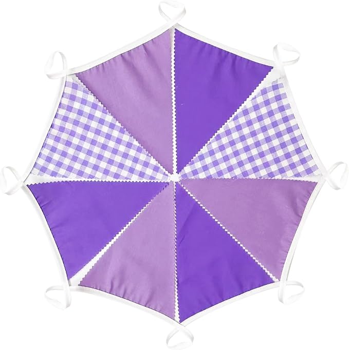 32Ft Purple Party Decorations Purple Gingham Triangle Flag Plaid Checkered - Image 6