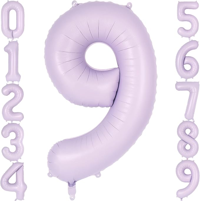 Light Purple Number 9 Balloon, 40 Inch Big Large Foil Helium Number Balloons by AIQINHU