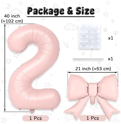 Dusty Pink 2 Balloons with Bow Balloons, 40 Inch Giant Self Inflating Pastel - Image 2
