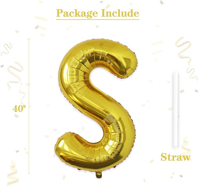 VHUWE 40 inch Gold Letter S Balloon, Big Size Alphabet Foil Mylar Helium - Image 2