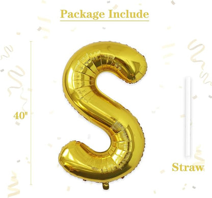 VHUWE 40 inch Gold Letter S Balloon, Big Size Alphabet Foil Mylar Helium - Image 2