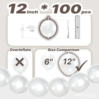 PartyWoo Pearl White Linking Balloons 100pcs 12 Inch White Link Balloons | - Image 4