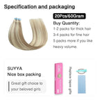 SUYYA Tape in Hair Extensions Human Hair Ash Blonde Highlighted Bleach Blonde 30 Inch 60g/pack 20pcs Straight Seamless Skin Weft Tape in Real Human Hair Extensions (30 inch #P18/613)