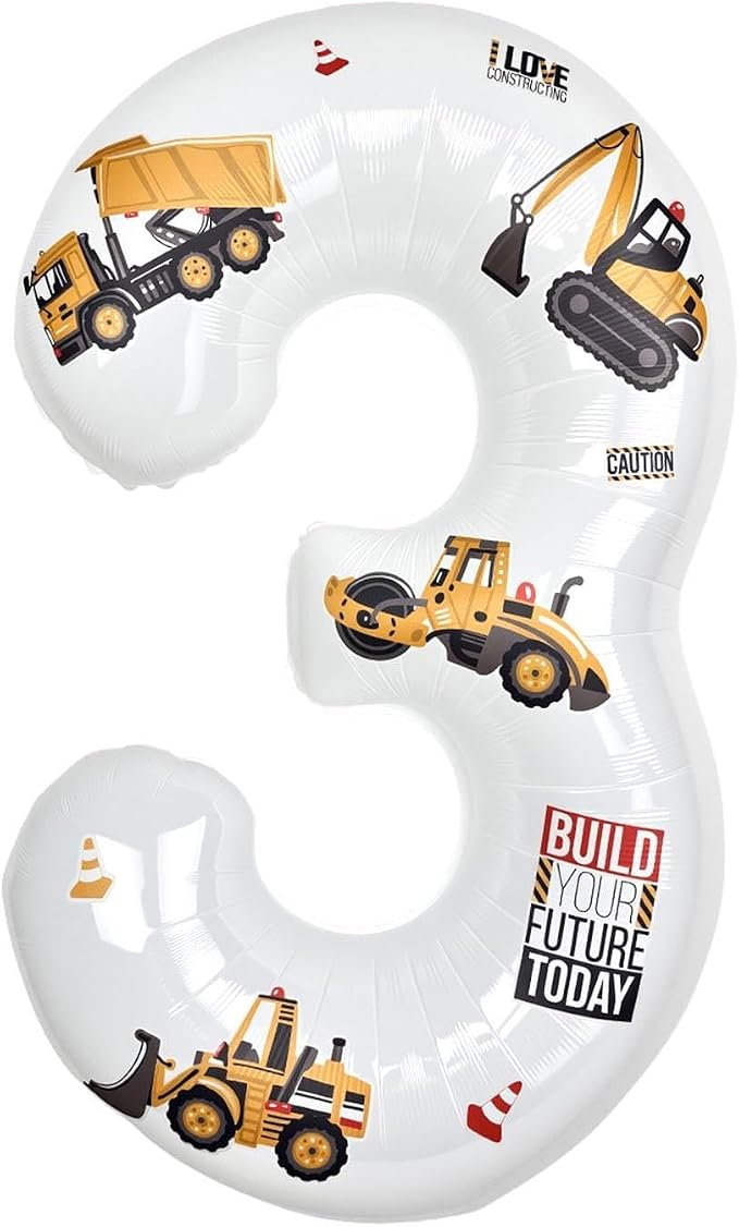 Construction Number 3 Balloon 40 Inch | White Foil Balloon by Unknown