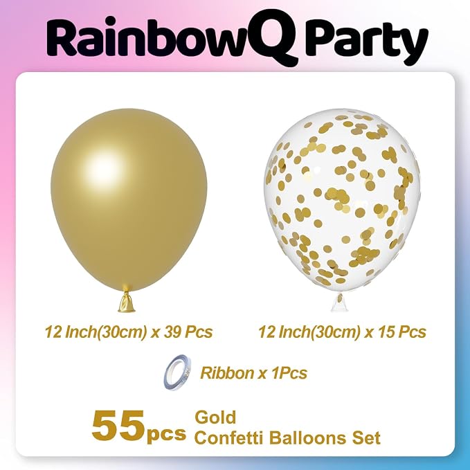 RainbowQ Metallic Gold Balloons 55Pcs 12 Inch Confetti Helium Party Balloon | - Image 2