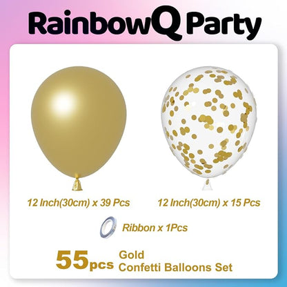 RainbowQ Metallic Gold Balloons 55Pcs 12 Inch Confetti Helium Party Balloon | - Image 2