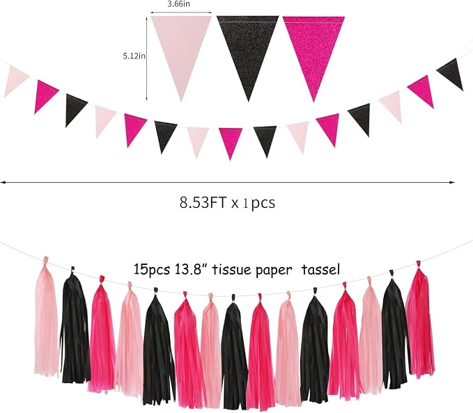 Hot-Pink Black Party-Decorations Paper Flower Streamers - Image 2