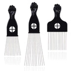 Hair Picks - Black Metal Afro Combs for Hair Styling, Fist Pick for Women and Men