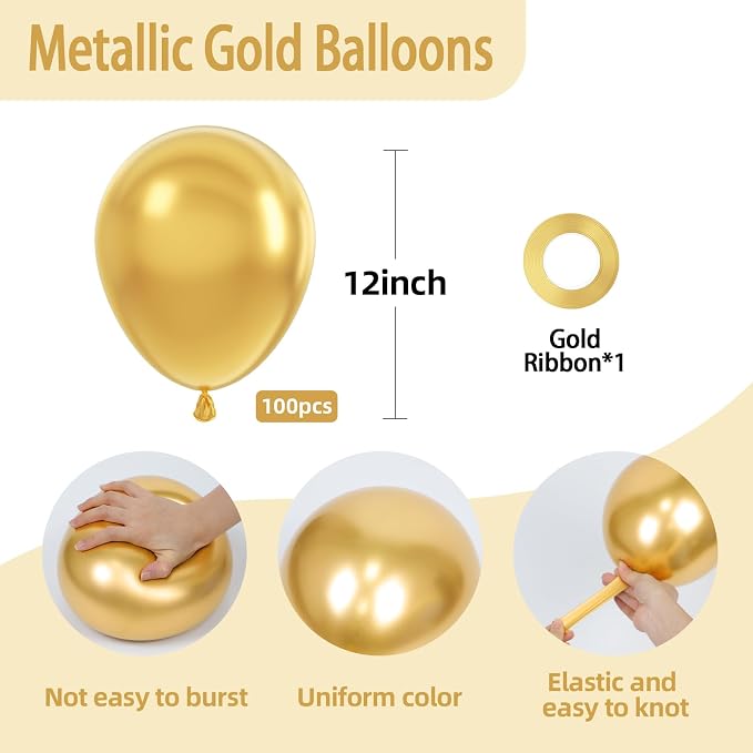 100 Pack Metallic Gold Balloons 12 inch, Baby Shower, Graduation Party - Image 2