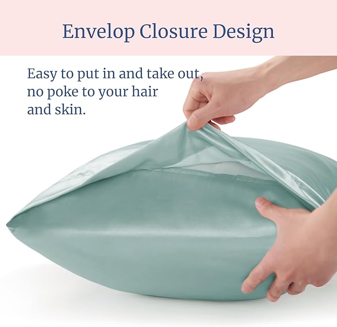 BEDELITE Satin Pillowcase for Hair and Skin, Super Soft and Cooling Similar to Silk Pillow Cases 2 Pack with Envelope Closure, Gift for Women Men(20"x30" Queen Size, Haze Blue)