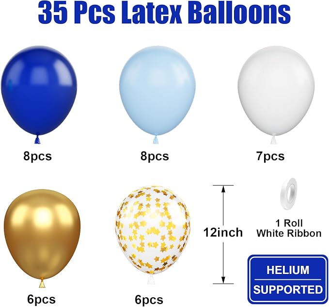 Blue Gold Balloons, 12 Inch Royal Blue and Gold Balloons - Image 2