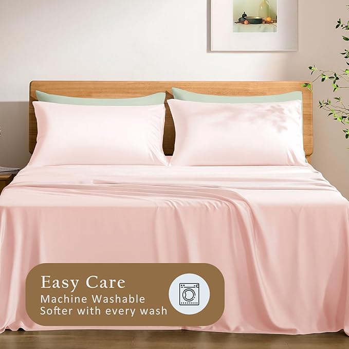 TOSMO Luxury Pillow Case Set of 2 - Cooling Viscose Derived from Bamboo - Oeko-TEX, Breathabl Silky Soft Pillow Cases with Envelope Closure (King / 20x36, Pale Pink)