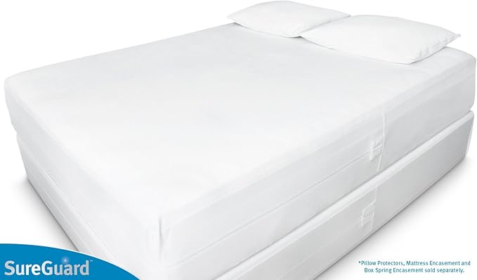 Set of 2 Queen Size SureGuard Pillow Protectors - 100% Waterproof, Bed Bug Proof, Hypoallergenic - Premium Zippered Cotton Terry Covers