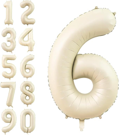 Number 6 Balloon Beige, 40 Inch Large Cream Foil 6 Helium Balloons by Dagelar