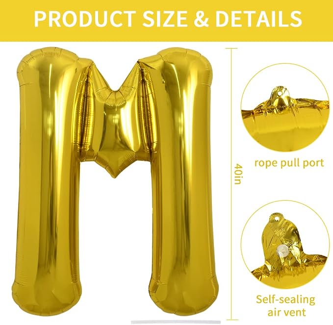 TONIFUL 40 Inch Large Gold Letter M Foil Balloons Alphabet Balloons | Giant - Image 2