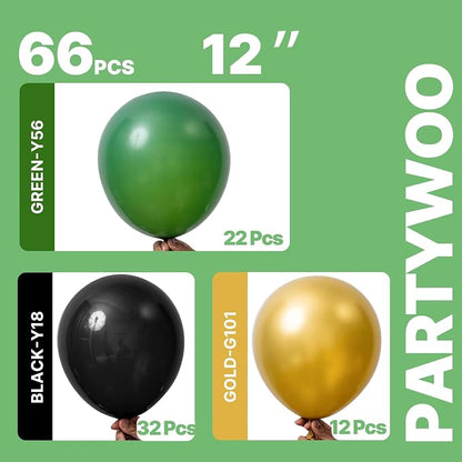PartyWoo Black Gold and Green Balloons 66pcs Black Gold Green Balloons | - Image 2
