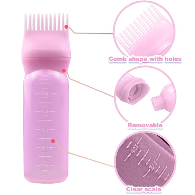 ELANE 4 Pack Hair Oiler Comb Bottle,Root Comb Applicator Bottle for Hair Oil Scalp Hair Oiling Applicator(2Pink+2White)