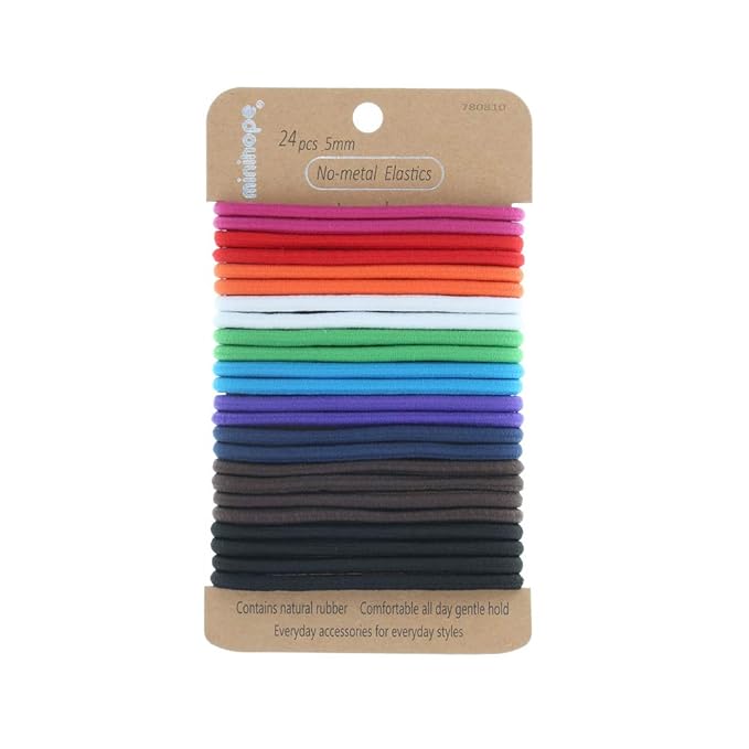 Minihope no-metal elastic hair ties, women's multicolor thick large elastics, 5MM for thick hair 24 Count