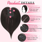 Hair Toppers for Women Real Human Hair Topper for Women with No Bangs Hairpieces Comfortable and Breathable 10 Inch Swiss Base 3D 360°Cover Glue-free and Shedding Free(Dark Brown)