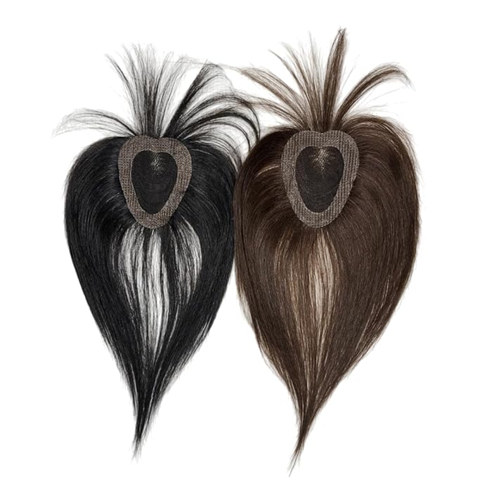Anemone No Clips Human Hair Topper Piece Fringe Bangs for Women Wrap-Around Magic Paste with Invisible Lace for Natural Hair Loss Coverage (1B Lace French Bangs)