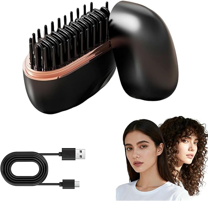 2026 New Mini Straightener, Rechargeable Portable Hair Straightener Brush, 3-Speed Temperature Control, Anti-Scald Shell, Cordless USB Charging Straighteners (Black)